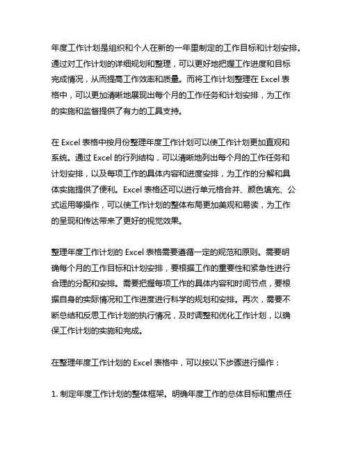 excel表格按月份整理年度工作计划