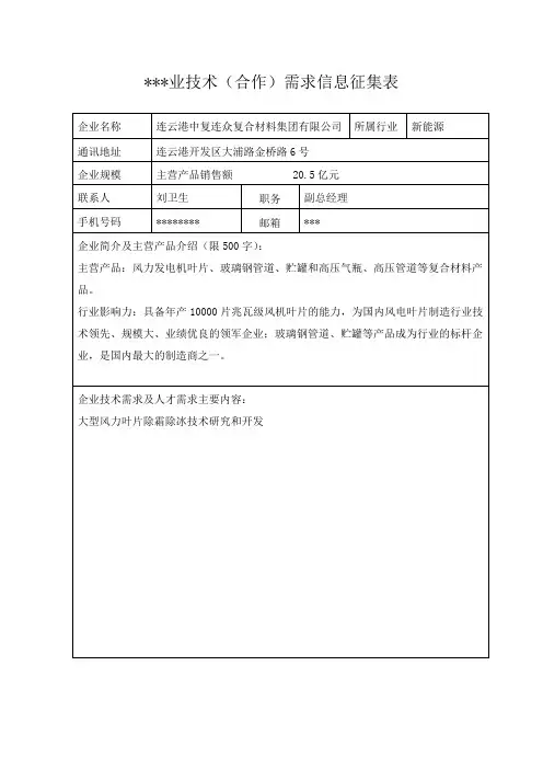 企业技术(合作)需求信息征集表【模板】