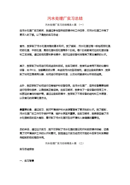 污水处理厂实习总结6篇