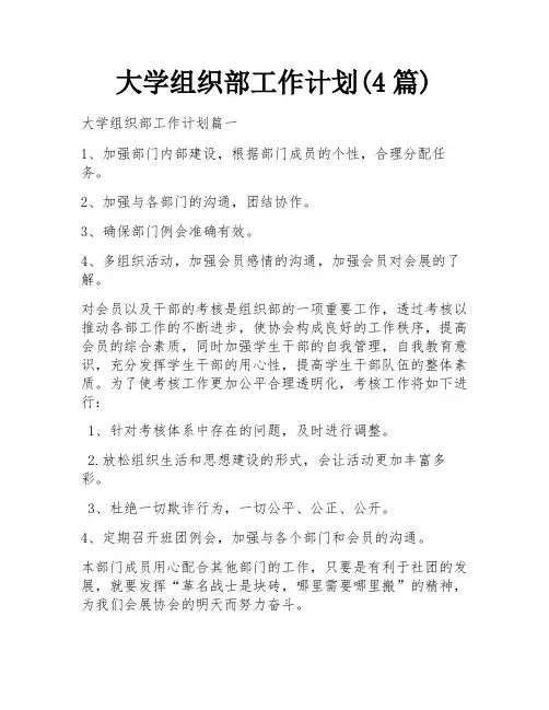 大学组织部工作计划(4篇)