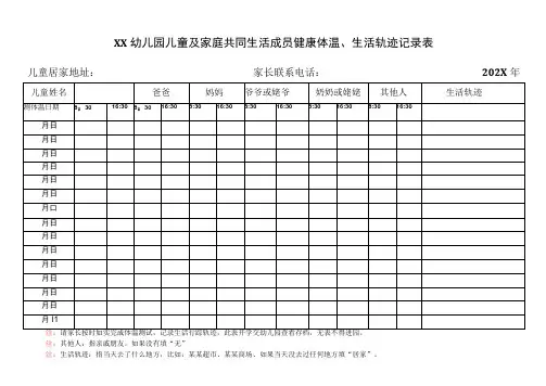 XX幼儿园儿童及家庭共同生活成员健康体温、生活轨迹记录表(2023年)