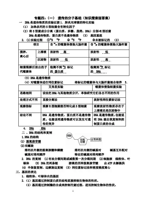 高三生物二轮复习导学案遗传的分子基础 附答案