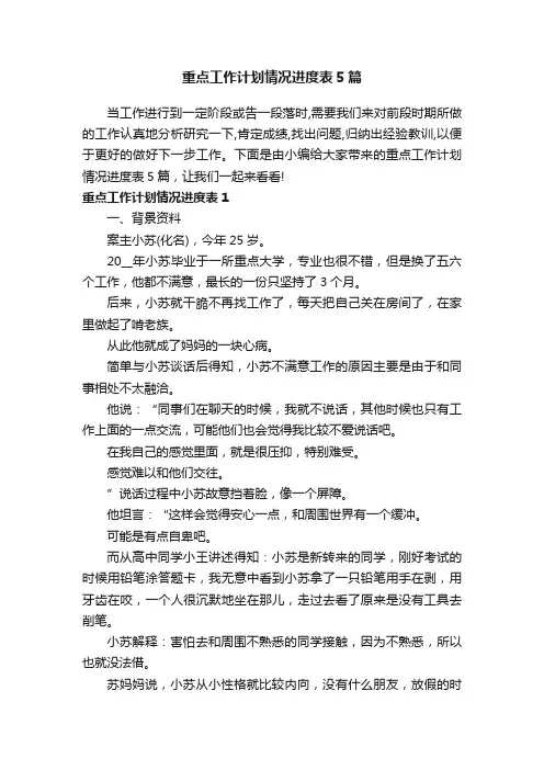 重点工作计划情况进度表5篇