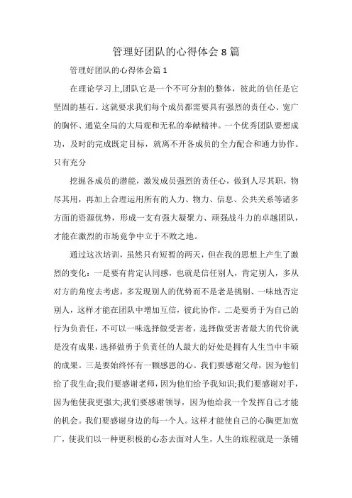 管理好团队的心得体会8篇