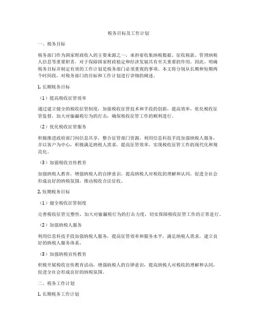 税务目标及工作计划