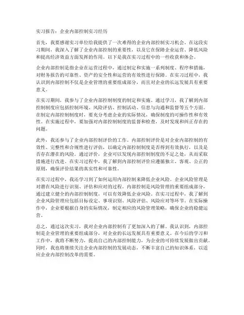 企业内部控制实习报告