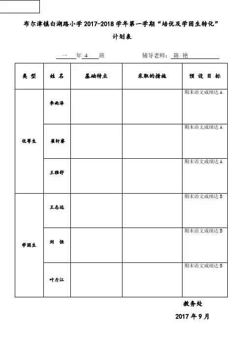 辅优补差计划表及记录表