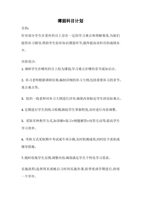 薄弱科目计划