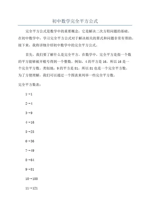 初中数学完全平方公式