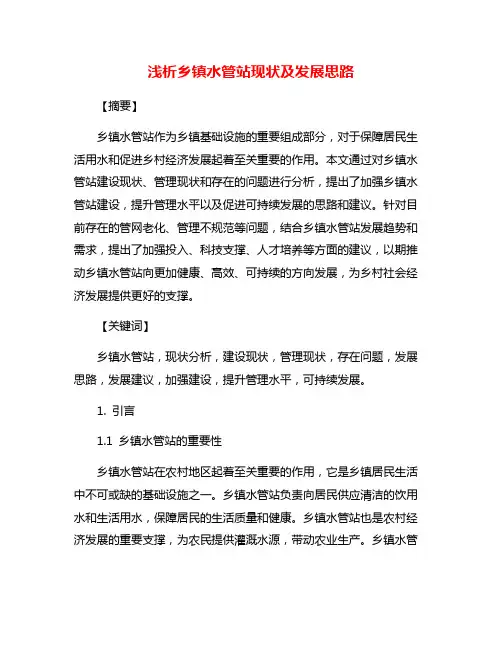 浅析乡镇水管站现状及发展思路