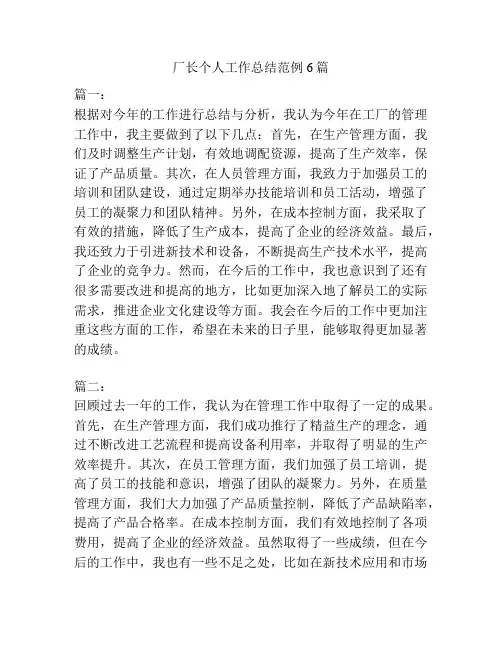 厂长个人工作总结范例6篇