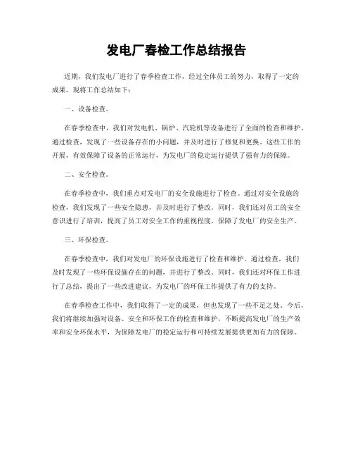 发电厂春检工作总结报告