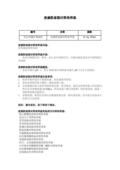 麦康凯琼脂对照培养基使用说明