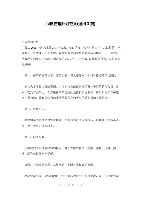 团队管理计划范文(通用3篇)
