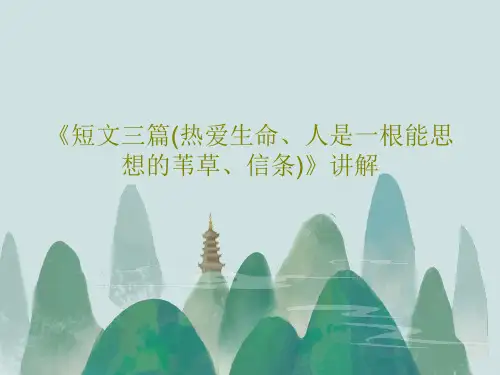 《短文三篇(热爱生命、人是一根能思想的苇草、信条)》讲解32页PPT