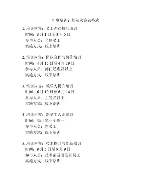 年度培训计划及实施表格式