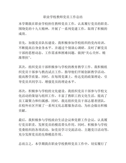 职业学校教师党员工作总结