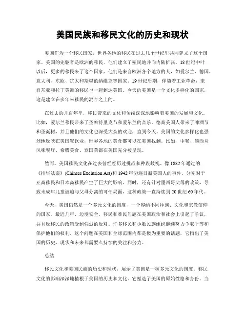 美国民族和移民文化的历史和现状