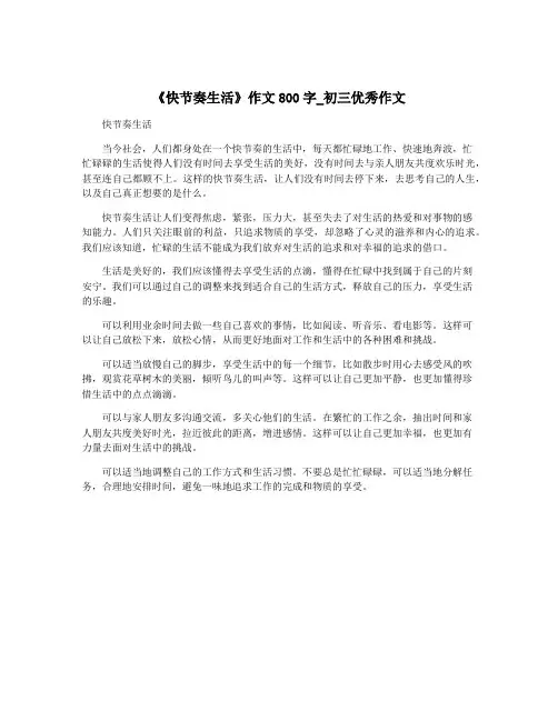 《快节奏生活》作文800字_初三优秀作文