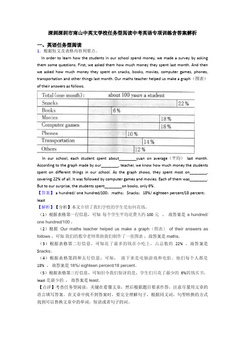 深圳深圳市南山中英文学校任务型阅读中考英语专项训练含答案解析