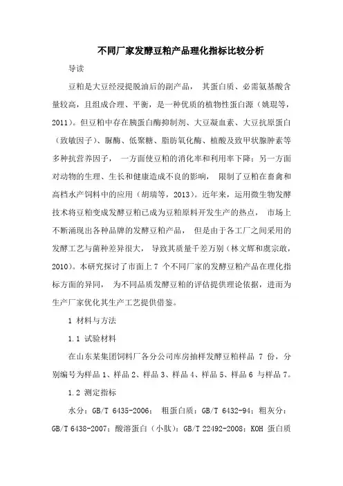 不同厂家发酵豆粕产品理化指标比较分析