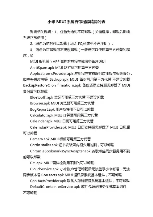 小米MIUI系统自带程序精简列表
