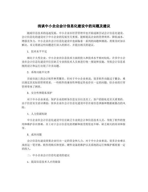 浅谈中小企业会计信息化建设中的问题及建议