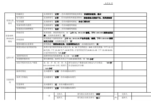设备运行及交接班记录 - 填写规范