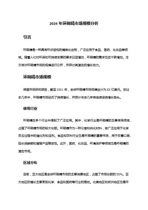 2024年环糊精市场规模分析