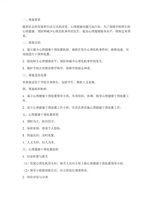 心理健康干预处置预案模板