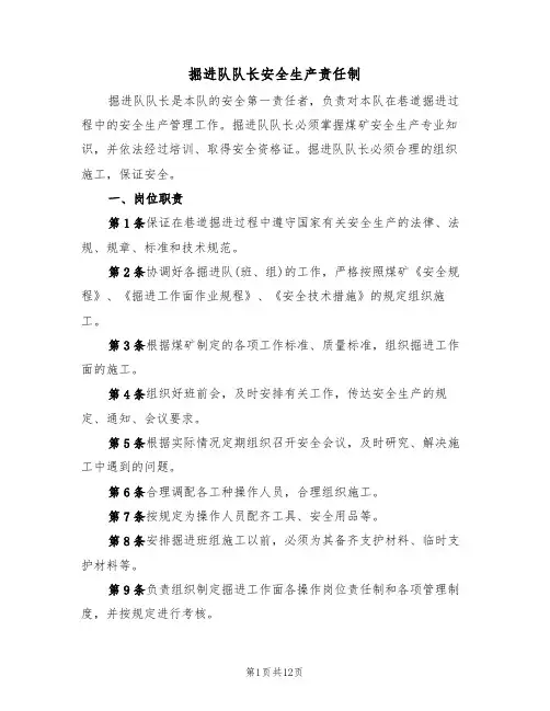 掘进队队长安全生产责任制（5篇）