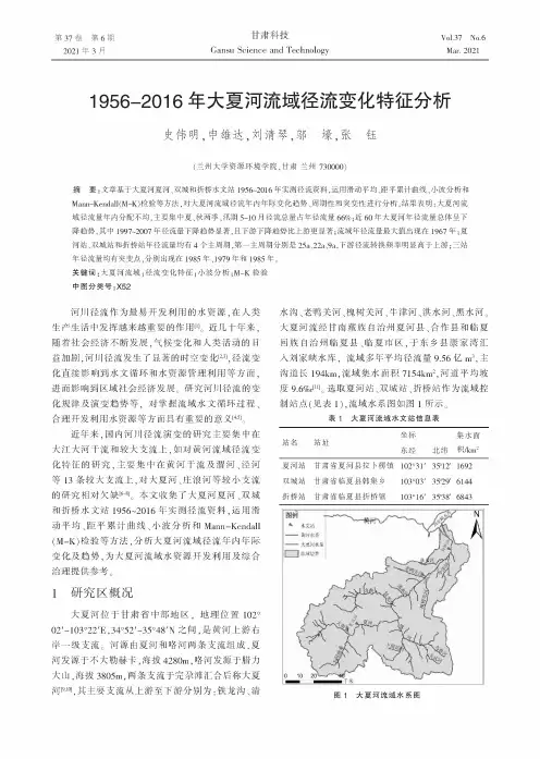 1956-2016年大夏河流域径流变化特征分析