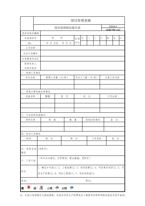 工程项目每周情况报告表周报报表格式