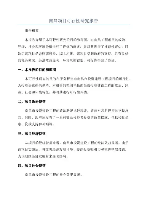 南昌项目可行性研究报告