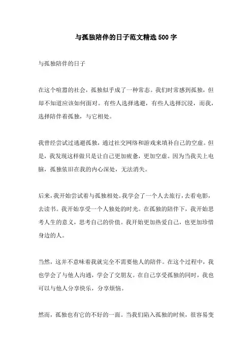 与孤独陪伴的日子范文精选500字