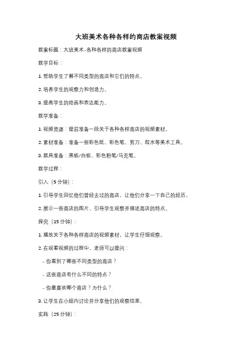 大班美术各种各样的商店教案视频