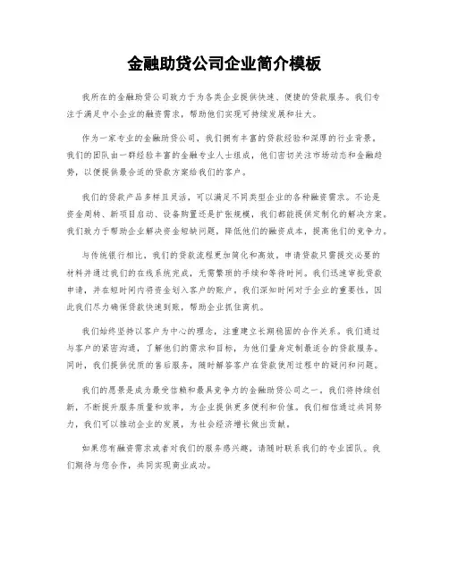 金融助贷公司企业简介模板