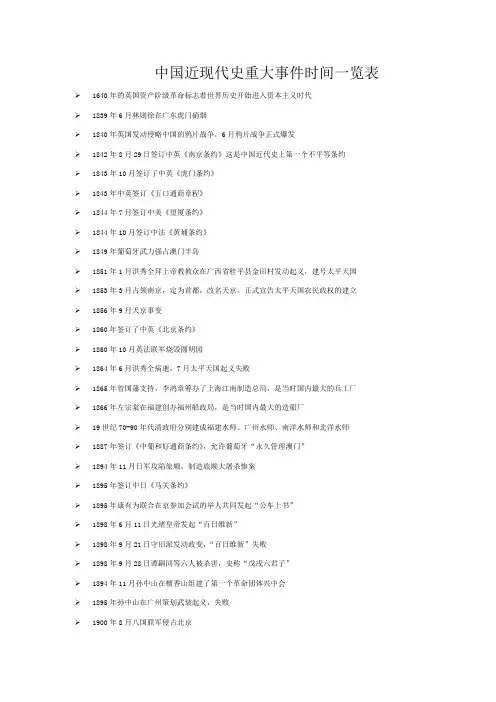 中国近现代史重大事件时间一览表