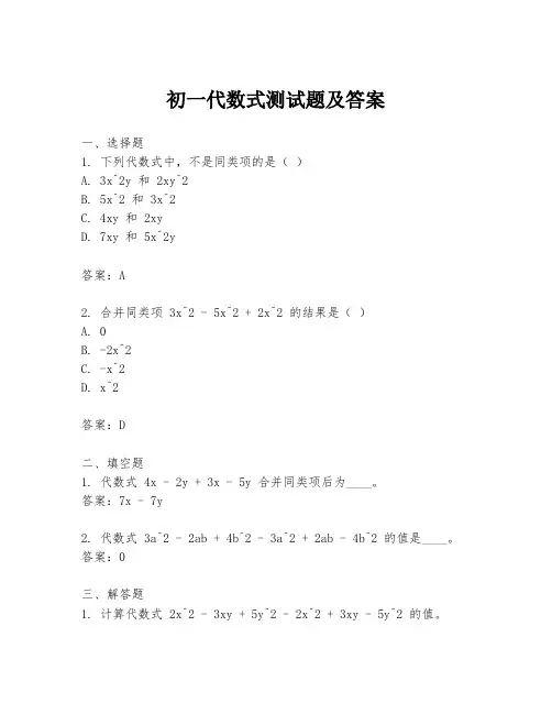 初一代数式测试题及答案