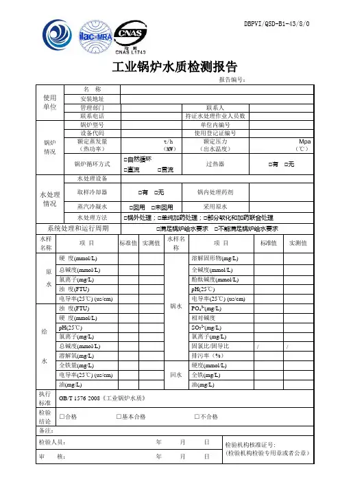 43工业锅炉水质检测报告
