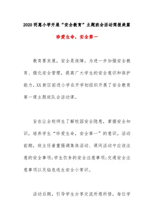2020明惠小学开展“安全教育”主题班会活动简报美篇