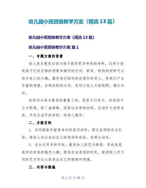 幼儿园小班班级教学计划(精选13篇)
