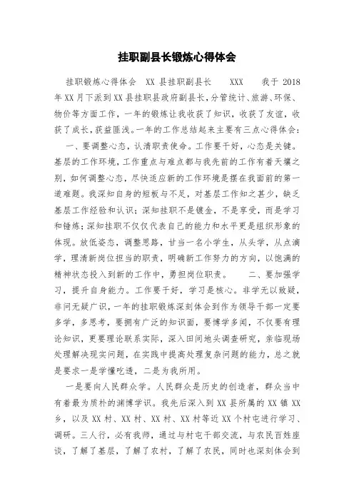 挂职副县长锻炼心得体会