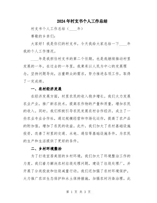 2024年村支书个人工作总结