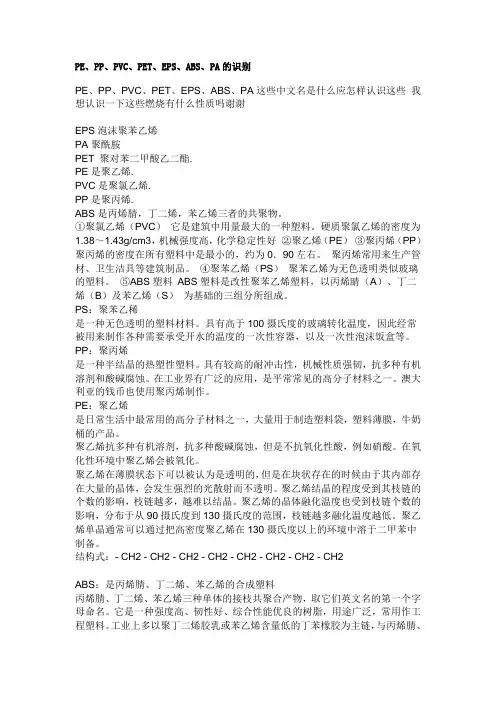 PE、PP、PVC、PET、EPS、ABS、PA的识别