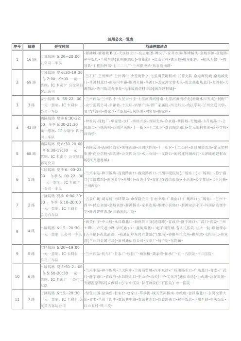 兰州公交一览表