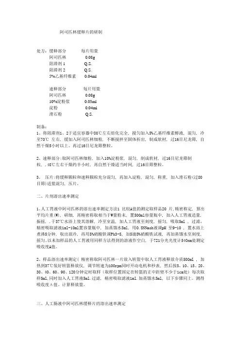 阿司匹林缓释片的制备