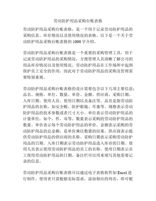 劳动防护用品采购台账表格