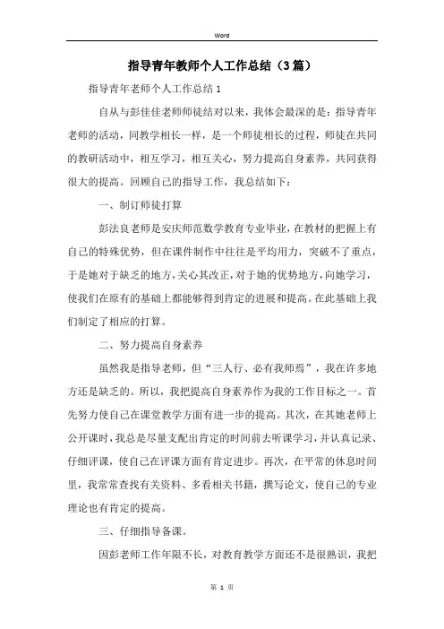 指导青年教师个人工作总结(3篇)