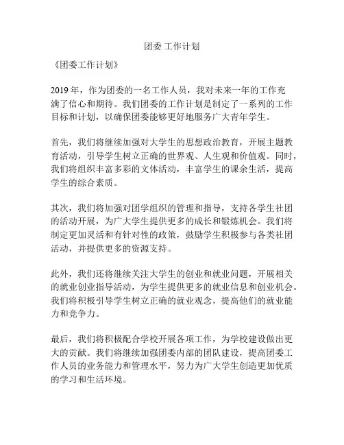 团委 工作计划